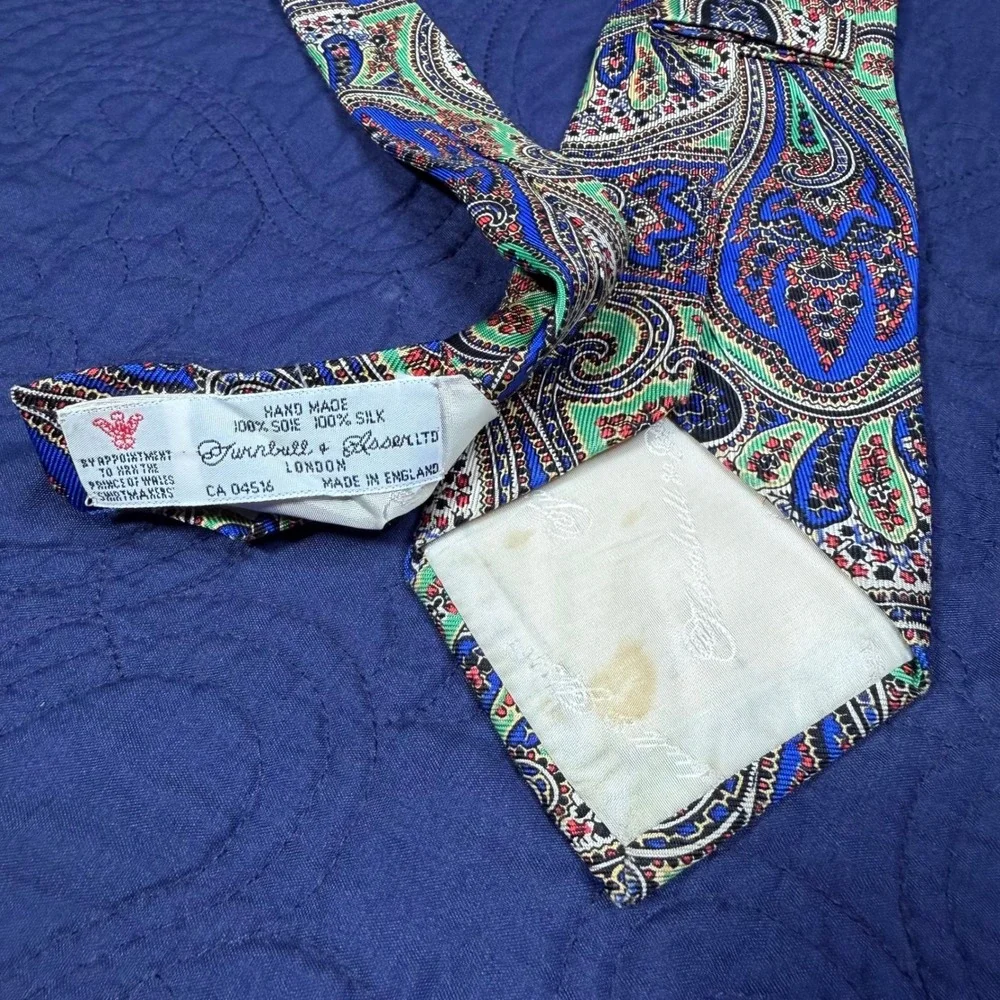 Turnbull & Asser Mens Silk Tie Paisley Blue Green Red Handmade England 3.5x56